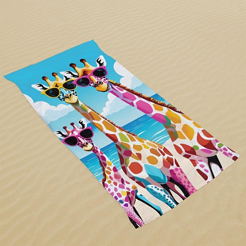 1pc Farmhouse Style Giraffe Print Beach Towel, Super Absorbent Microfiber,, Knit Fabric, Animal Theme, Summer Holiday,