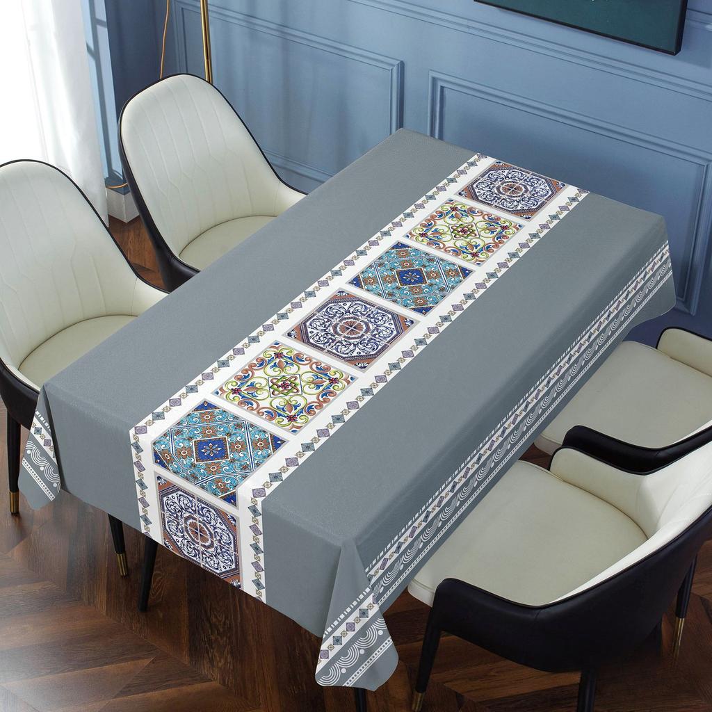 New Chinese Style Household Waterproof and Oil Proof PVC Tablecloth  Embroider Long Strip Tablecloth Coffee Table Cover Cloth
