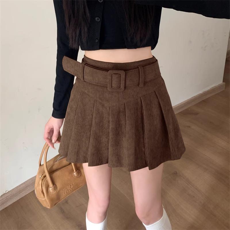 Damen Plus Size Vintage Cord High-Waist Falten Bodycon Rock für Herbst