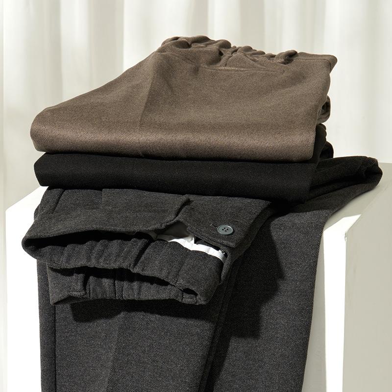 Light luxury winter woolen trousers men's casual pants men's slim straight trousers British elastic casual trousers nine points