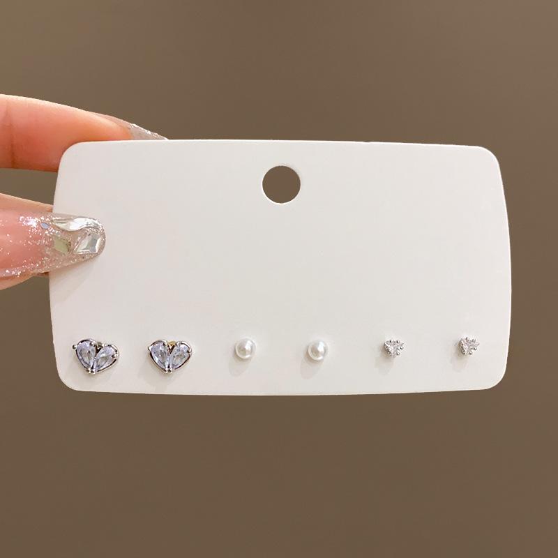 Six-piece pearl zircon love set stud earrings women s exquisite earrings Internet celebrity ear