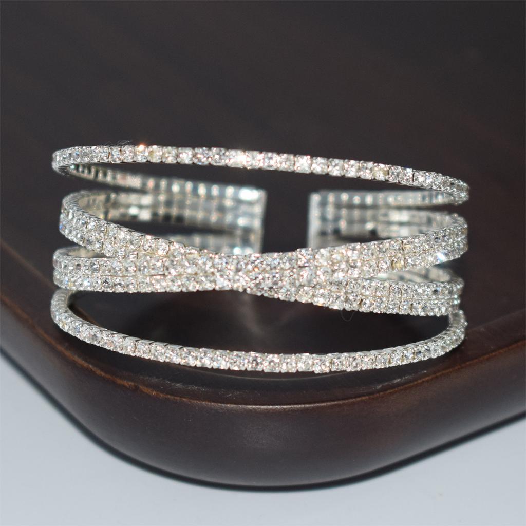 Factory Direct Sales Fashion Advanced Multi-Layer Rhinestone Full Open-End Bangle Bracelet Women's Claw Chain Clip