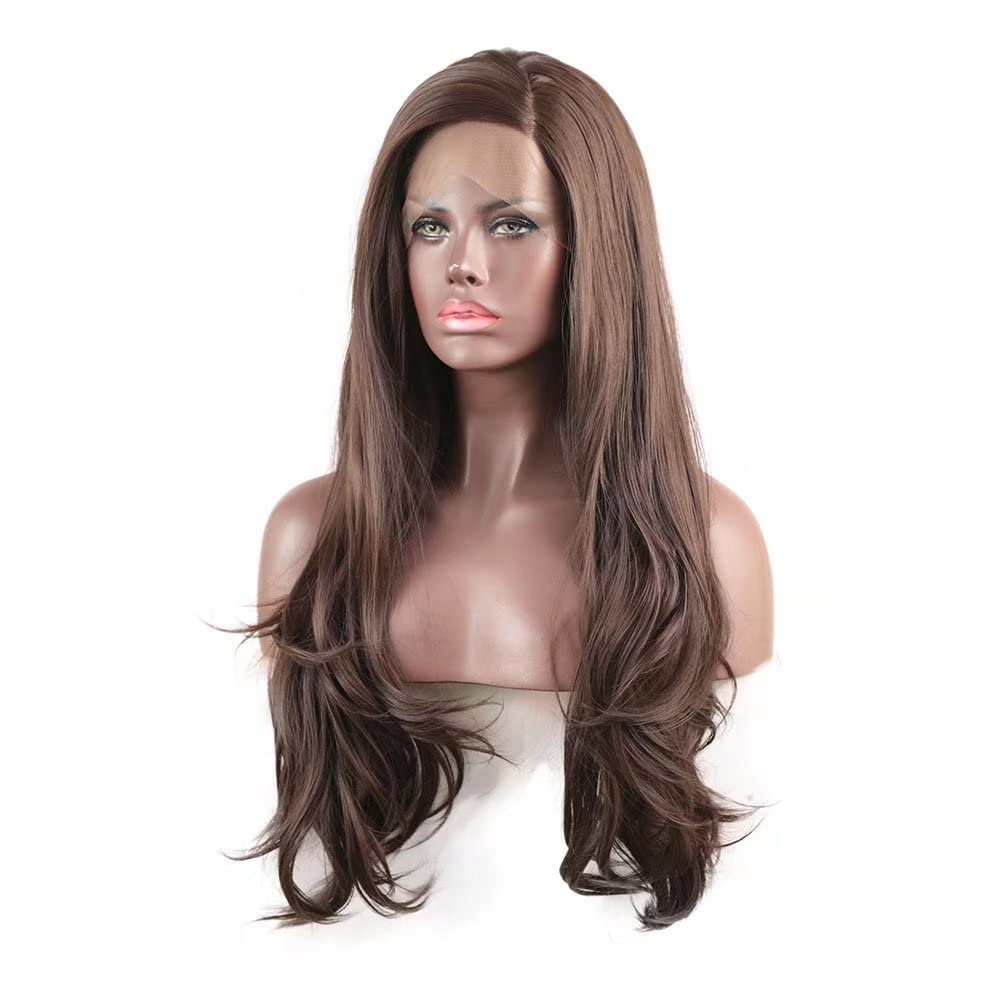 Dark Brown Natural Wave Wig Synthetic Lace Front Wig Glueless Natural Hairline Heat Rsistant Fiber Hair For Women Daily Wear