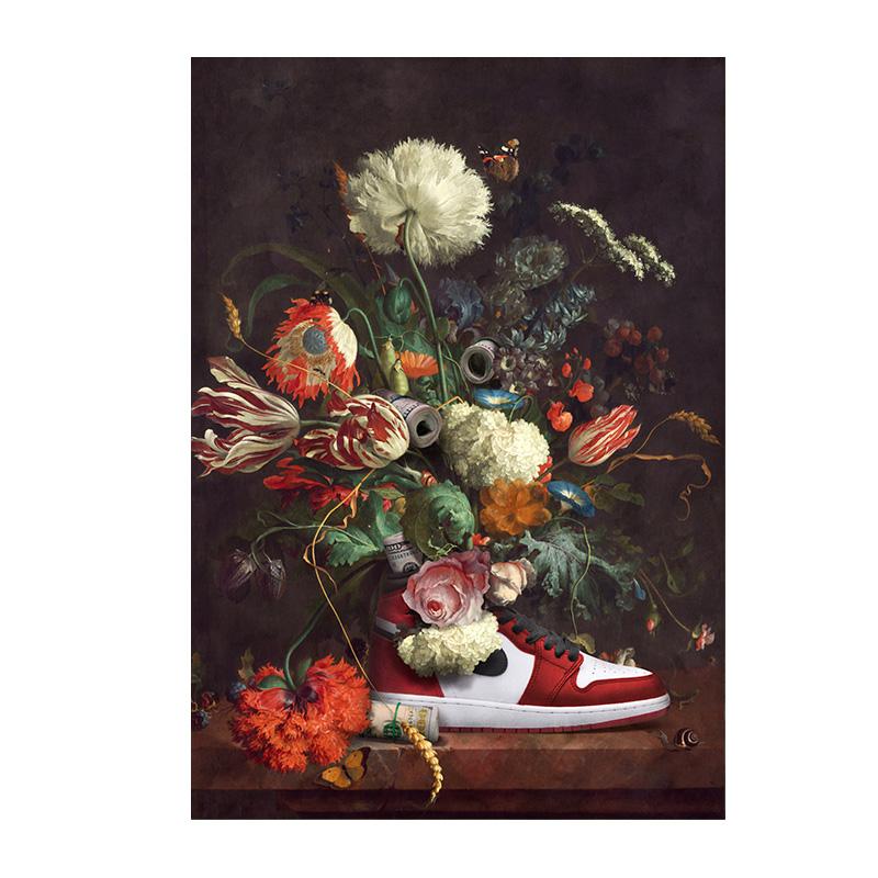 Large Size Floral Flora and Sneakers Canvas Painting Modern Art Posters Prints Wall Picture Artwork for Home Living Room Decor
