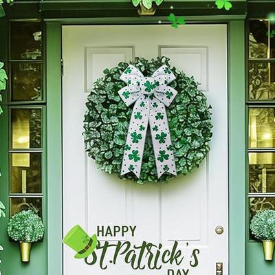 Dzień Świętego Patryka Kokarda Na Wieniec 2x Biało-Zielona Brokatowa Koniczyna Węzeł Kokardowy Duża Kokarda Na Szczyt Drzewa Irlandzka Ozdoba na Drzwi Wejściowe