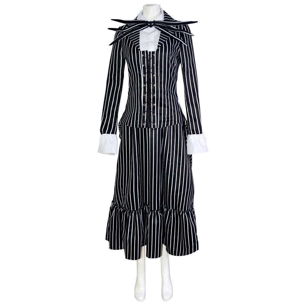 Set Costume di Halloween Jack Skeletron per Uomo, Outfit Cosplay Nightmare Before Christmas, Include Tuta, Guanti, Cravatta, Outfit per Festa di Natale