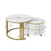 Rounded Edge Coffee Table with 2 Drawers Strong Load-bearing Spacious Desktop High-Gloss Marble Pattern Tea Table Living Room