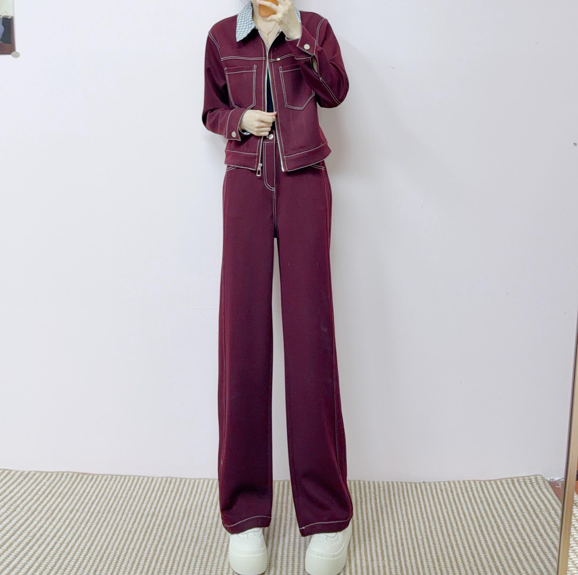 

2026 Spring/Autumn Versatile Lapel Jacket & Wide-Leg Pants Set XL (Approx. 59-64 kg) вина червоного кольору