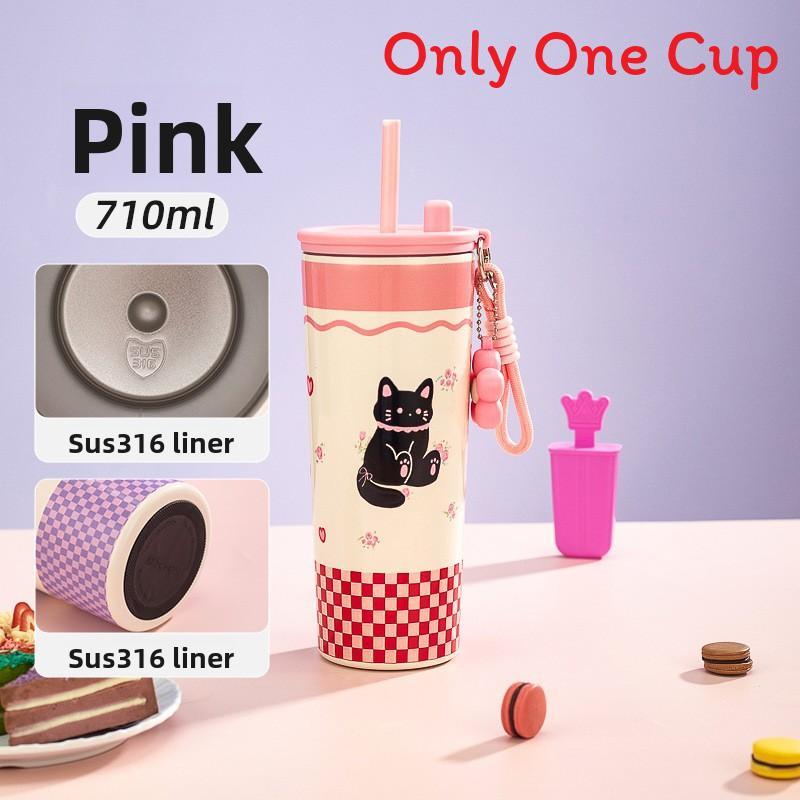 Petal Straw Cup Insulated Travel Mug With Carrying Rope For School And Commuting