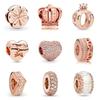 Rose Gold Large Hole Loose Beads Pendant For DIY Pulsera Necklace Accessories Women Fine Jewelry Gifts
