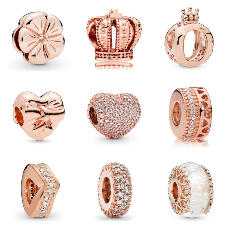 Rose Gold Large Hole Loose Beads Pendant For DIY Pulsera Necklace Accessories Women Fine Jewelry Gifts