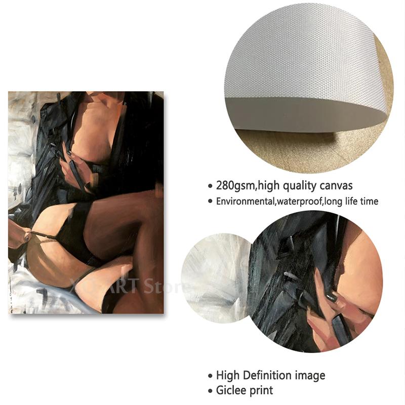 Donna sexy corpo ragazza nuda arte della parete calze di seta donna pittura a olio su tela sensuale poster e stampe decorazioni per la casa erotiche