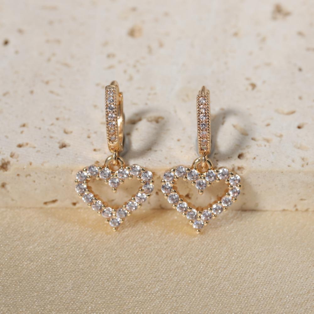 1 Pair Luxury Colorful Heart Shape Zirconia Dangle  Earrings for Women Golden Earring Jewelry Party Accessories