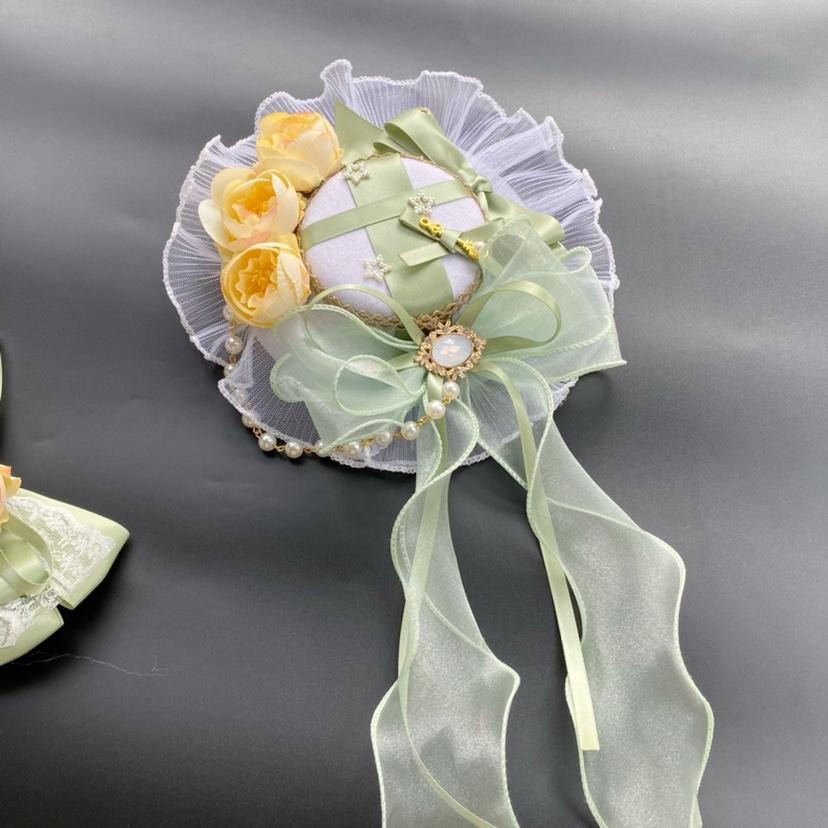 Green Yellow Lace Hairpin Fairy Hair Accessories Bow Hair ClipSummer Versatile Lolita Top Hat