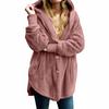 Women's Fashion Solid Color Pocket Button Hooded Loose Casual Plush Jacket