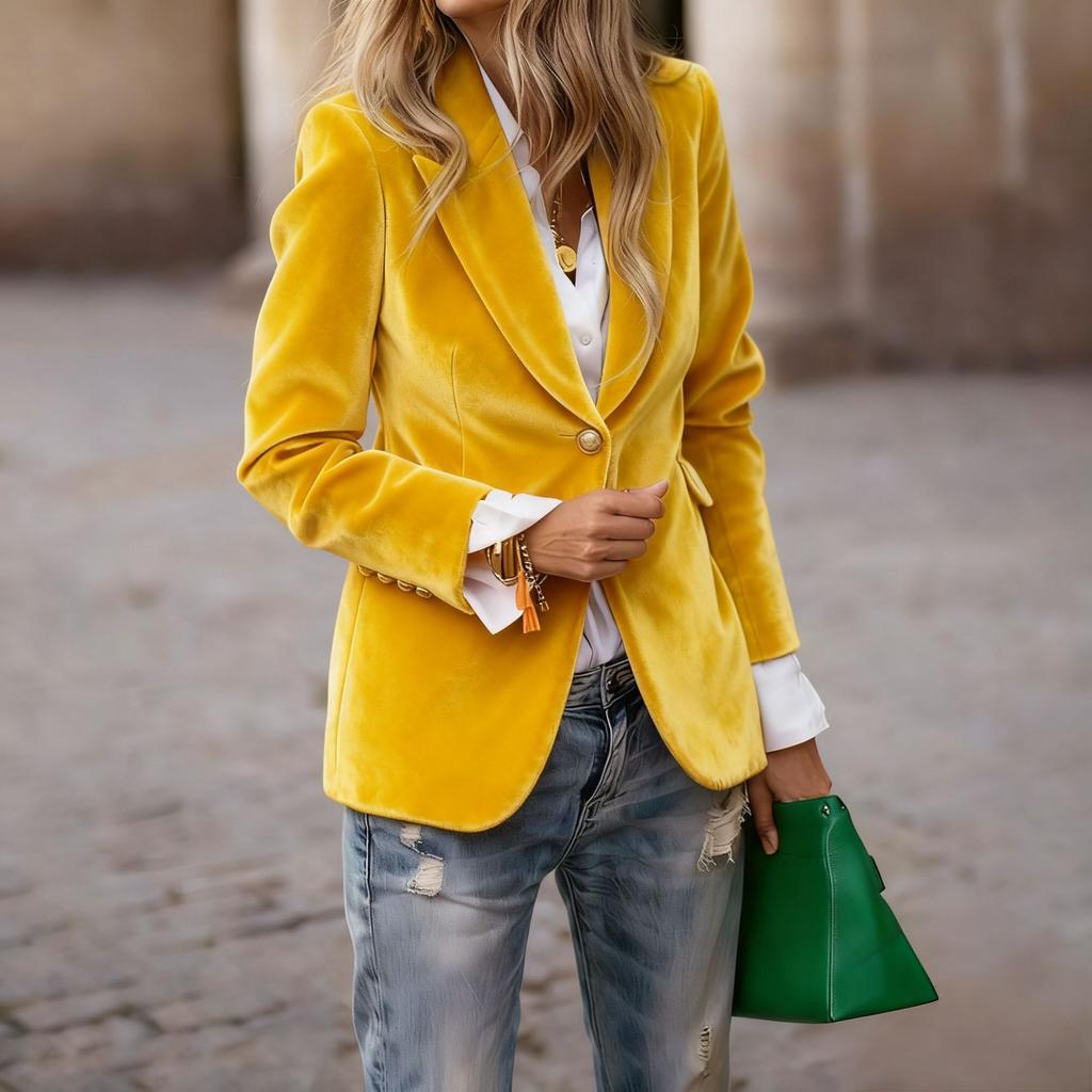 Giacca Blazer in Velluto da Donna, 4 Colori, Design Senza Tasche, Vestibilità Slim