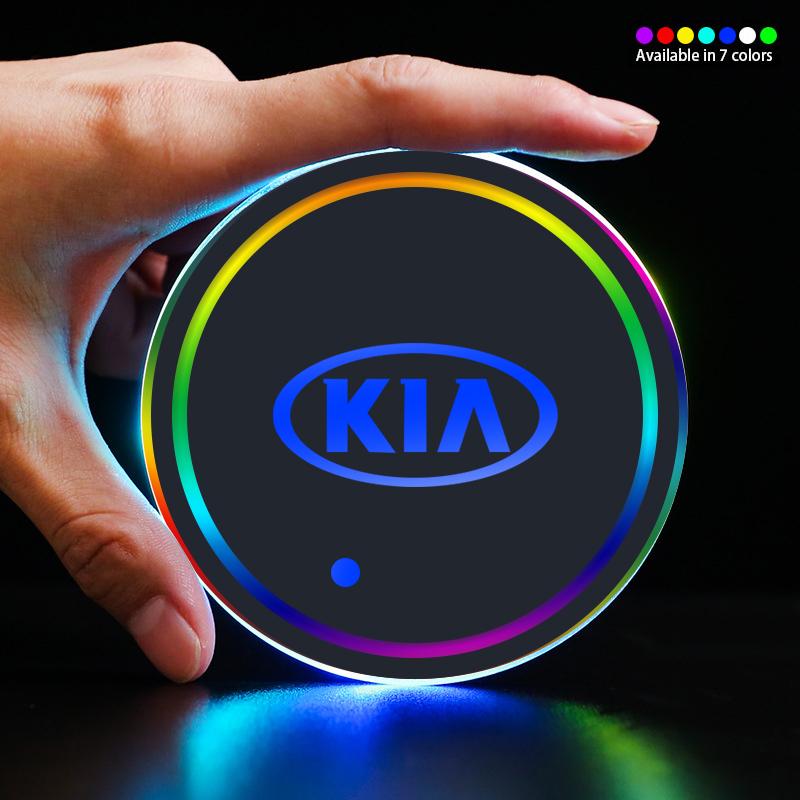 BTQNM1 1/2pcs Led Luminous Car Water Cup Coaster 7 Colorful USB Charging Light For KIA Rio Soul Seltos Forte Sorento Stinger Sportage