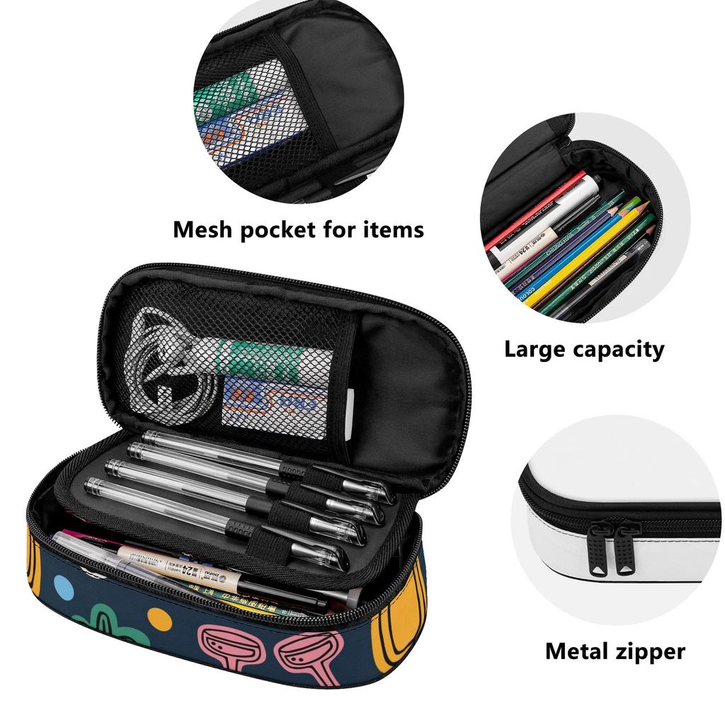 Pen Case Multi Compartment 300D Polyester Smooth Zipper with Main Pocket Mesh Layer and Removable Pen Divider for Everyday Study
