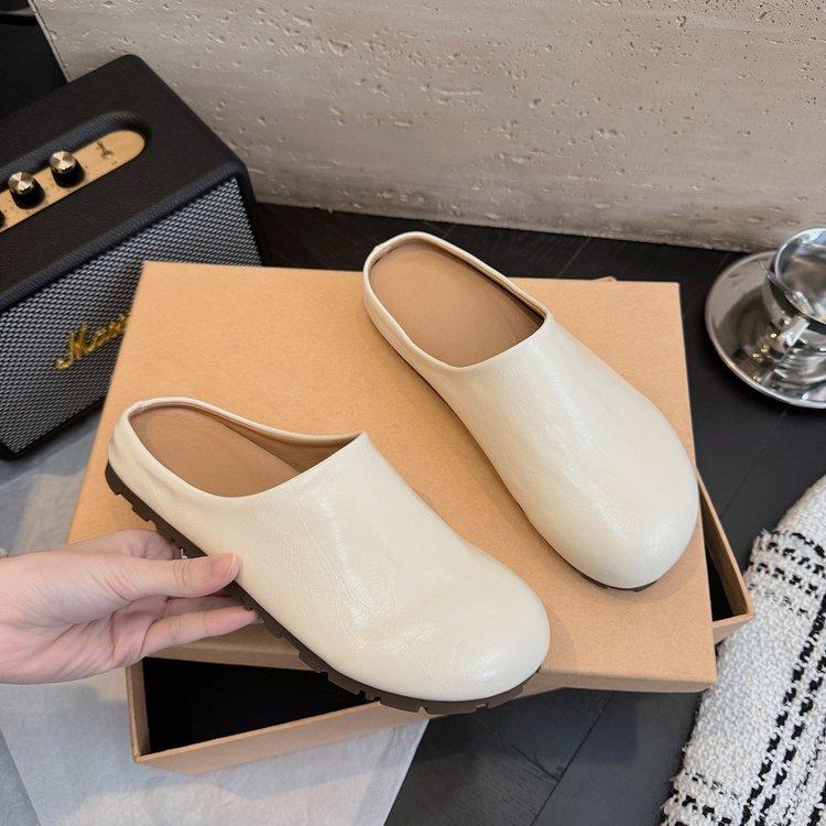 [Yushilai] Retro Mori thick-soled versatile half-slippers for women's 2025 spring new fashion outer wear one pedal