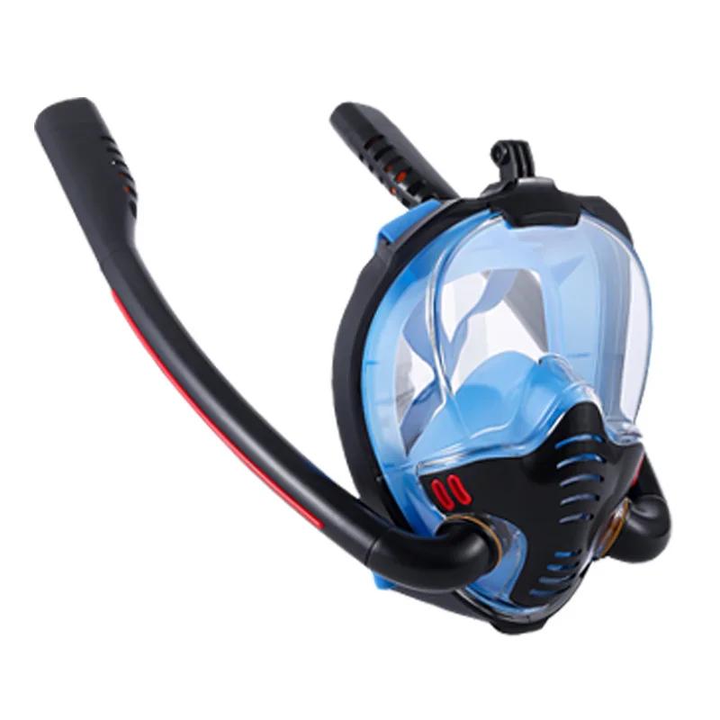 Doppelrohr-Schnorchelmaske Silikon Voll-Trocken Tauchmaske Erwachsene Schwimmmaske Taucherbrille Eigenständiges Unterwasseratemgerät