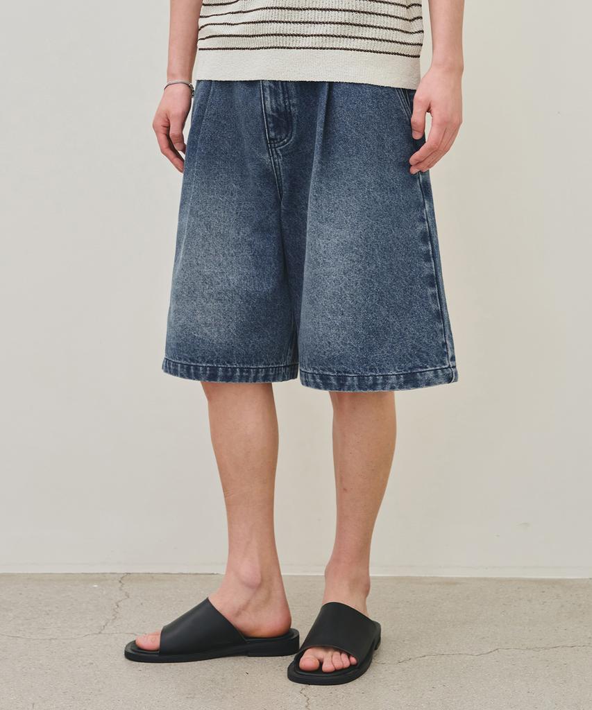 ROTEMBER Washed Bermuda Denim Pants [Mid Blue]