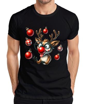 Rudolph Reindeer Red Nose Glasses Christmas Baubles Funny Gift Mens T-Shirt-