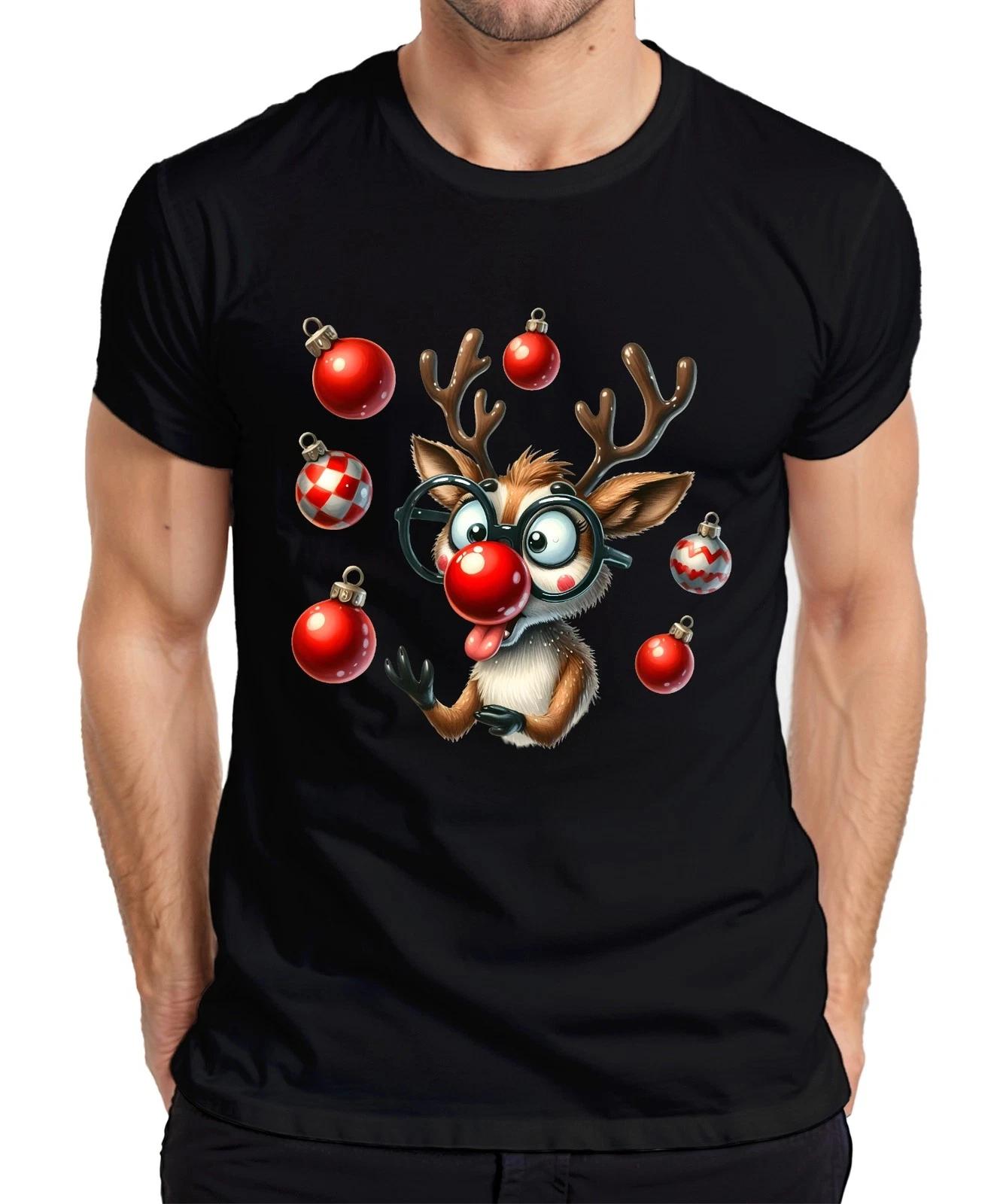Rudolph Reindeer Red Nose Glasses Christmas Baubles Funny Gift Mens T-Shirt- 3XL
