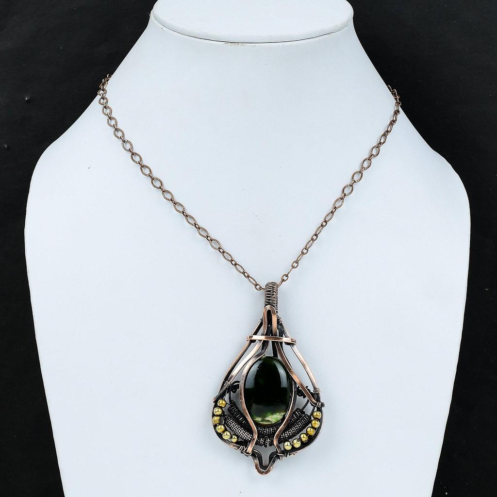 Australian Chrome Chalcedony Copper Pendant Wire Wrapped Gemstone Pendant Handmade Pendant Copper Wire Wrap Jewelry Stylish Pendant For Gift