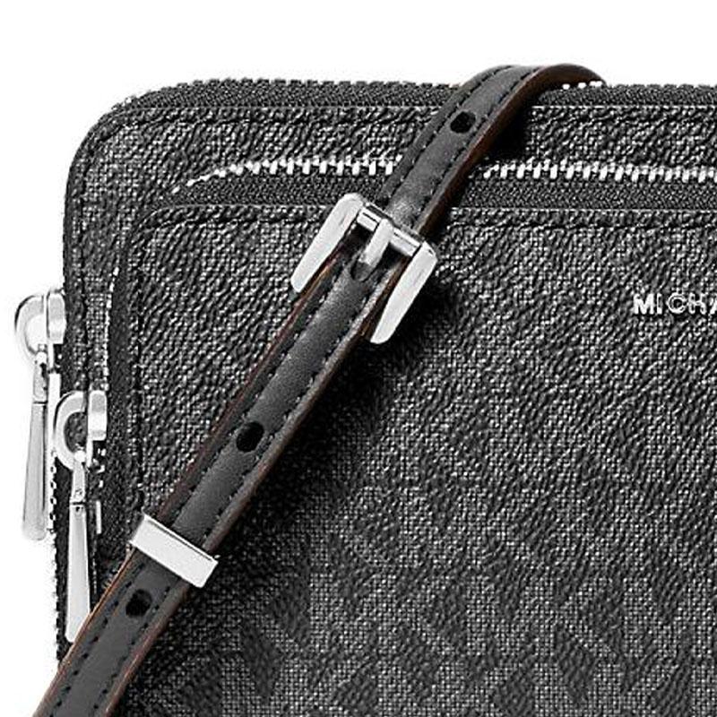 MICHAEL KORS Jet Set Signature Logo Print Coated Canvas Crossbody Shoulder Bag Large Women's Black