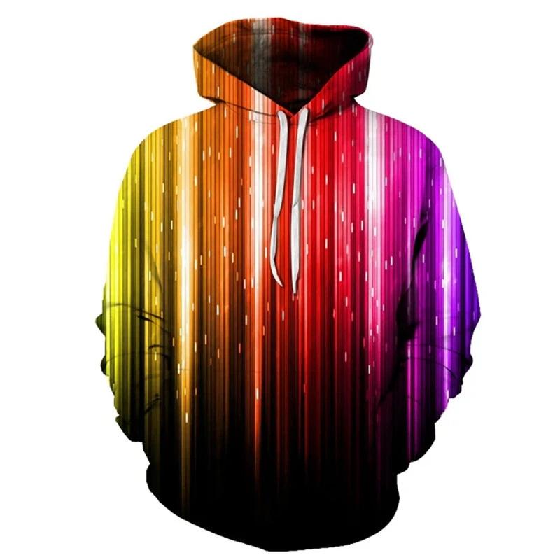 Rainbow Gradient Pattern Hooded Sweatshirts For Men Colorful 3D Printed Pullovers Fashion Unisex Oversized Tops Loose Hoodies