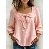 Spring Summer Women's Bow Square Neck Nine Cent Sleeve Shirt Solid Color Women's Fashion Top Shirt