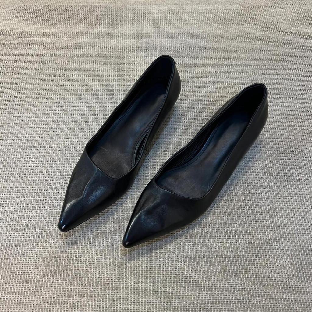 Sheepskin version~ pointed temperament low heel single shoes women's shallow mouth commuting shoes one pedal French simple professional work shoes