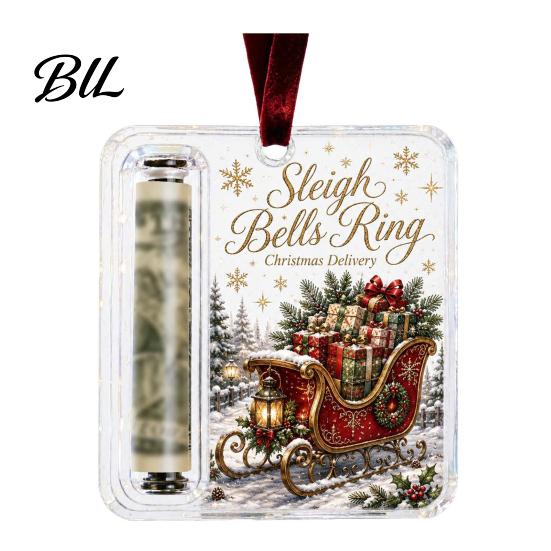 Unique Christmas Money Ornament Retro Cash Holder Pendant, Tree Decoration, Transparent Acrylic Holiday Gift Pendant Hanging with Card Slot