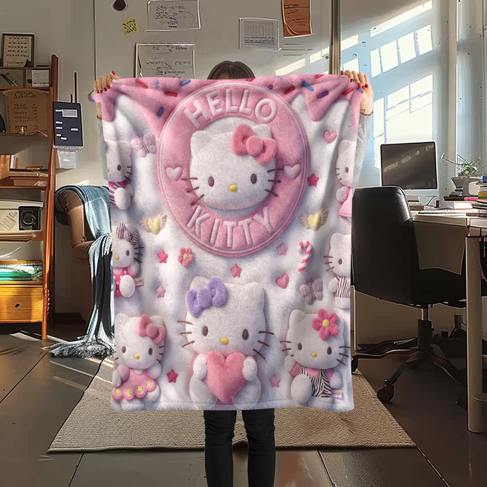 1PC Hello Kitty Pink Print Flannel Blanket, High quality All Seasons, Home Decor, Warmth and Comfort, Perfect for Christmas Gifts