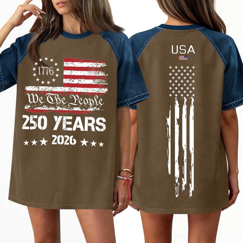 Women's Denim Patchwork Top, Casual Short-sleeved Comfortable T-shirt, Fashionable For Spring And Summer.