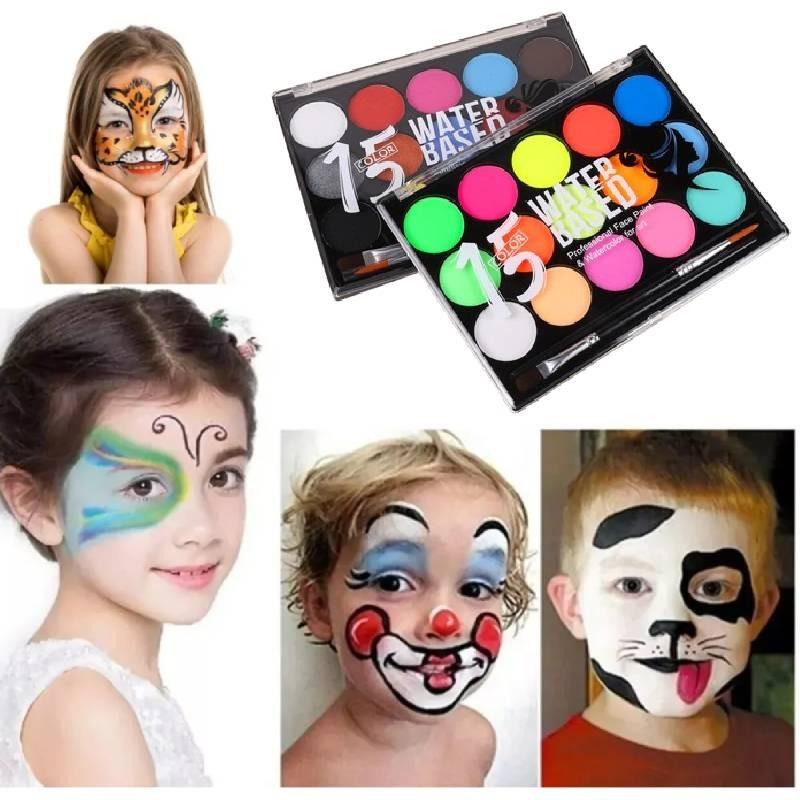 Vibrant 15 Color Face Paint Set For Kids Water-soluble Halloween Party Fun