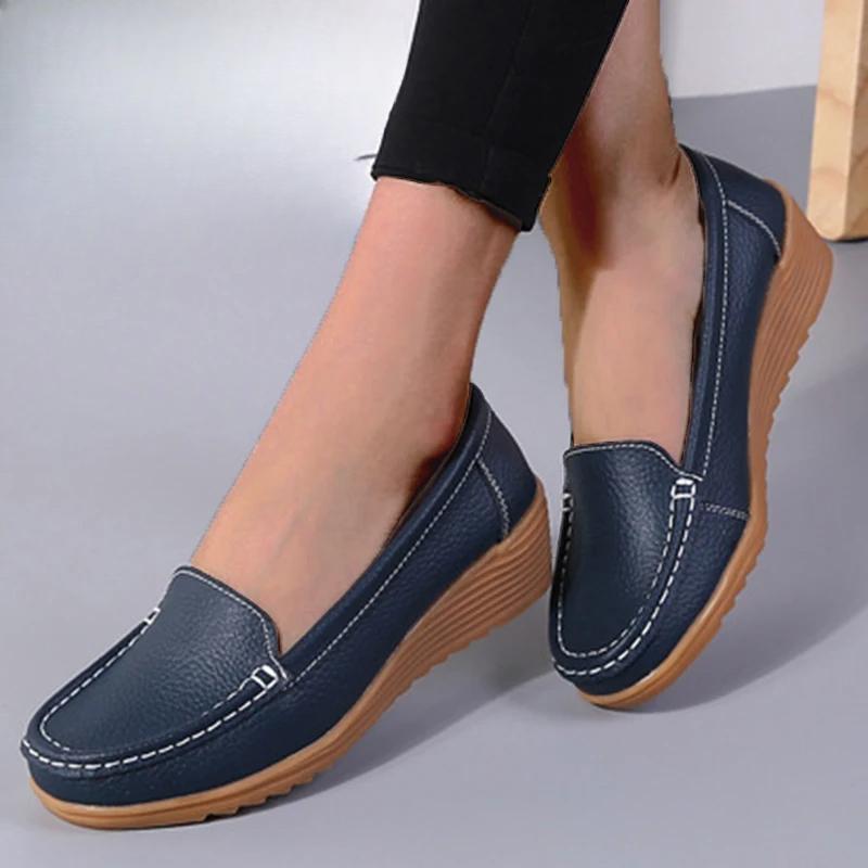 Prawdziwe skórzane modne koturny damskie płaskie buty retro damskie wsuwane mokasyny damskie wygodne tenisowe damskie duże rozmiary