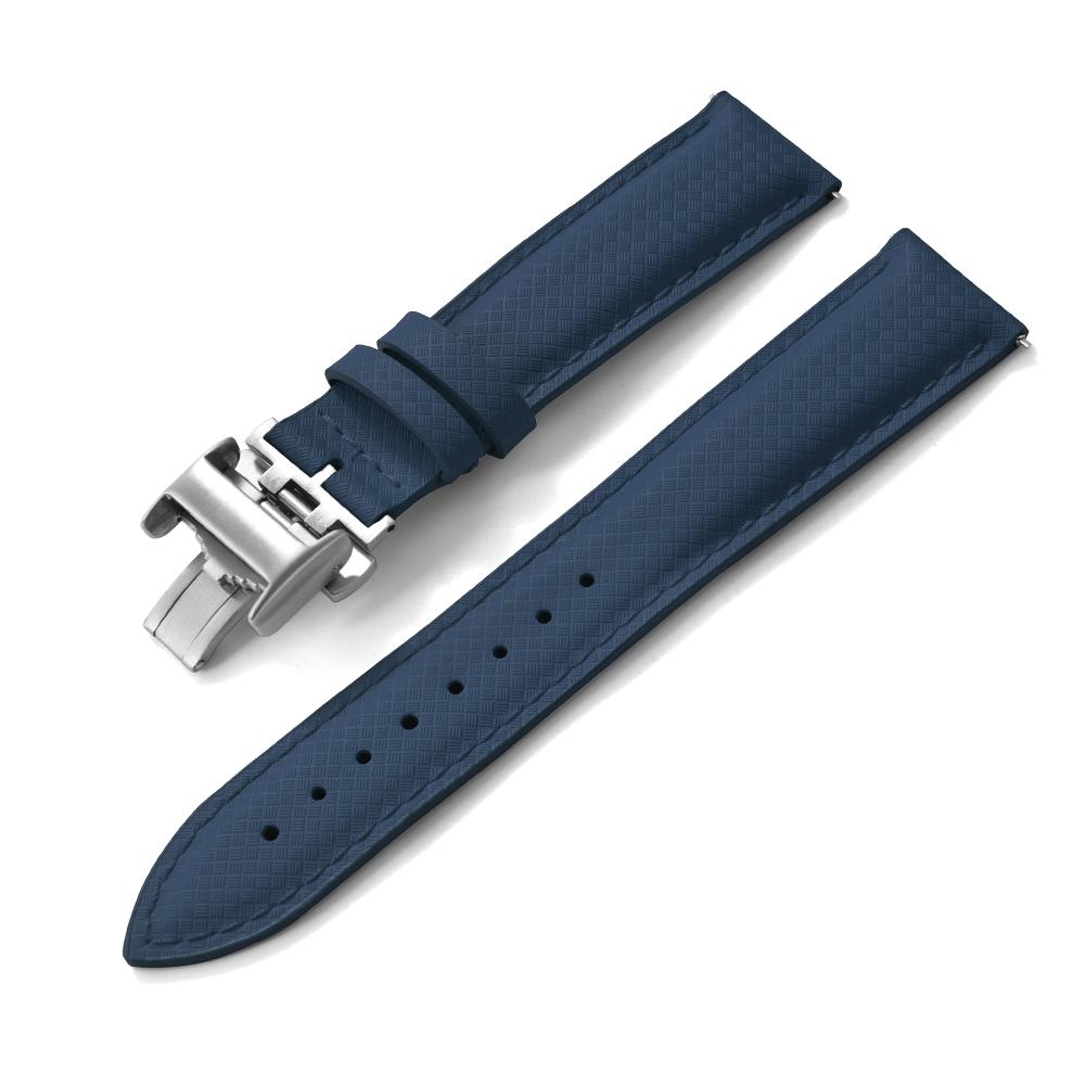 STAPELP 18mm 19mm 20mm 22mm Sailcloth Strap FKM TOP+Leather Base Tropical Texture Rubber Watch Bands Quick Release Pin Buckle