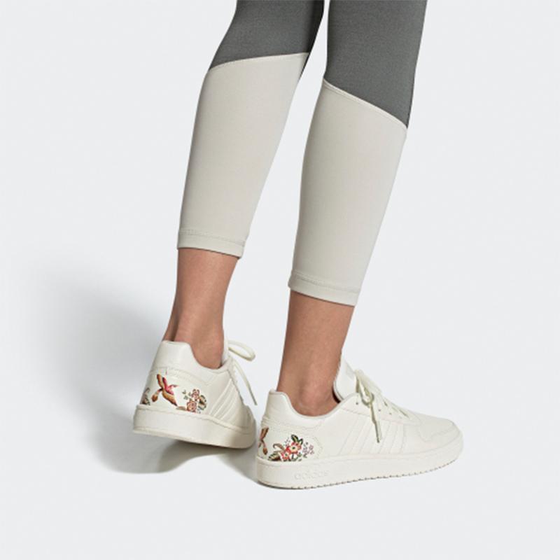 Adidas Neo Hoops 2.0 Synthetic Leather Floral Comfortable Durable Low-Top Retro Basketball Shoes Women sneaker White EF0122