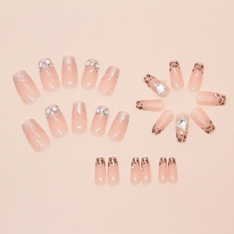 Trendy Leopard Pattern Artificial Nail Press on Nail False Nail with Rhinestones Designs Stick on Nail For Women