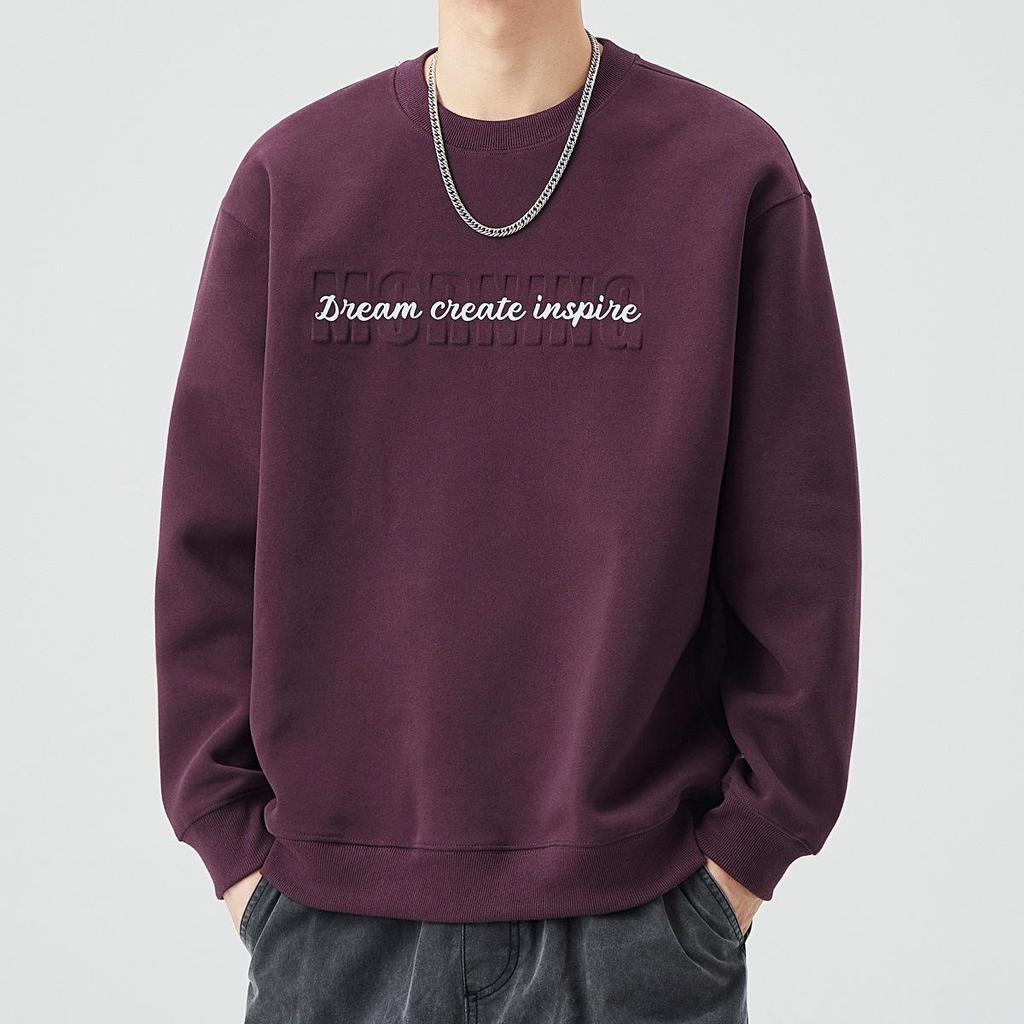 Men's Steel Embossed Heavyweight Crewneck Sweatshirt - Autumn Long Sleeve Base Layer