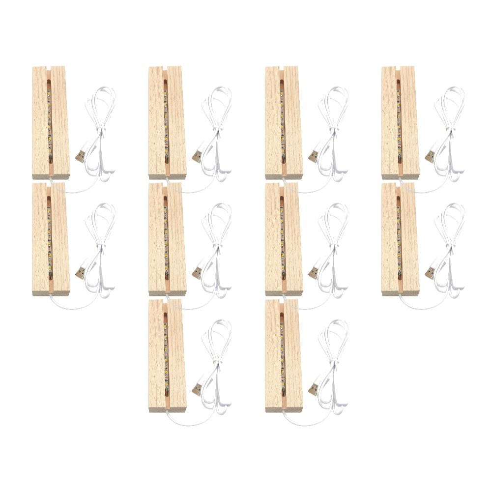 10-1pcs Practical LED Wood Display Base Rectangle Crystal USB Lighted Stand 3D Handmade USB Wooden Base Ornaments Decor