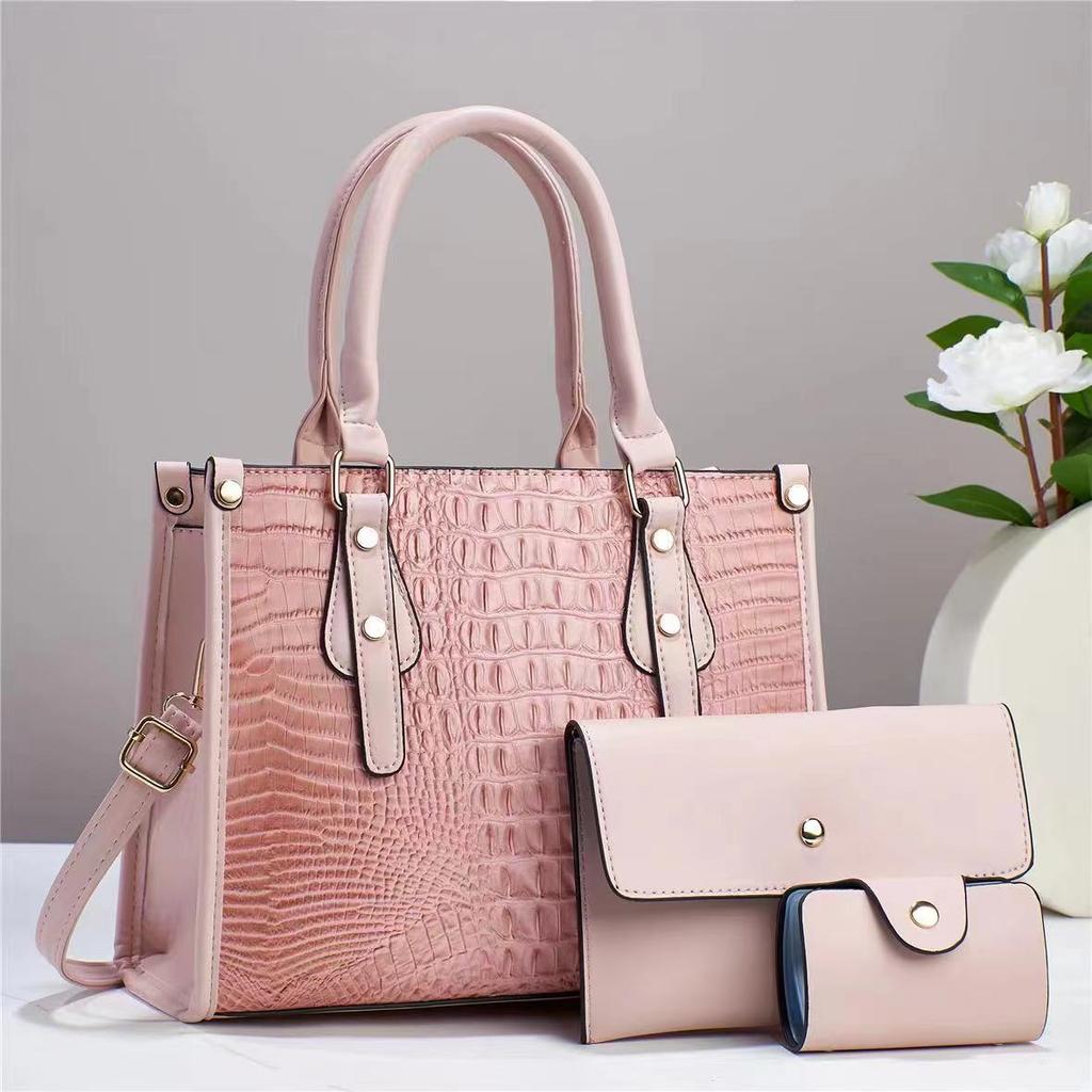 WTEMPO Juegos de Bolsos para Mujer Bolso de Color Sólido Juego de Tres Piezas Gran Capacidad Bolsos con Cremallera Cuero Sintético Patrón Cocodrilo Bolsos de Hombro Casuales Versátiles