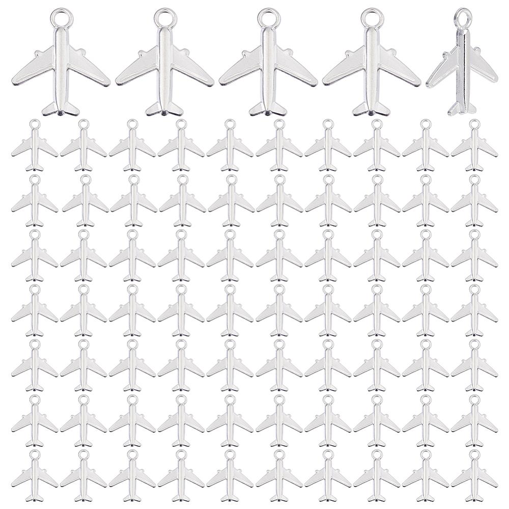 100Pcs Alloy Pendants Airplane Silver 16.5x14.5x2mm Hole: 1.8mm
