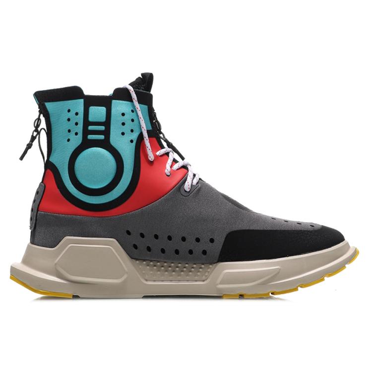 New LiNing Reburn Anti Slip Wear Resistant High Top Casual Shoes Unisex Iron Asphalt Gray AGBN054-2