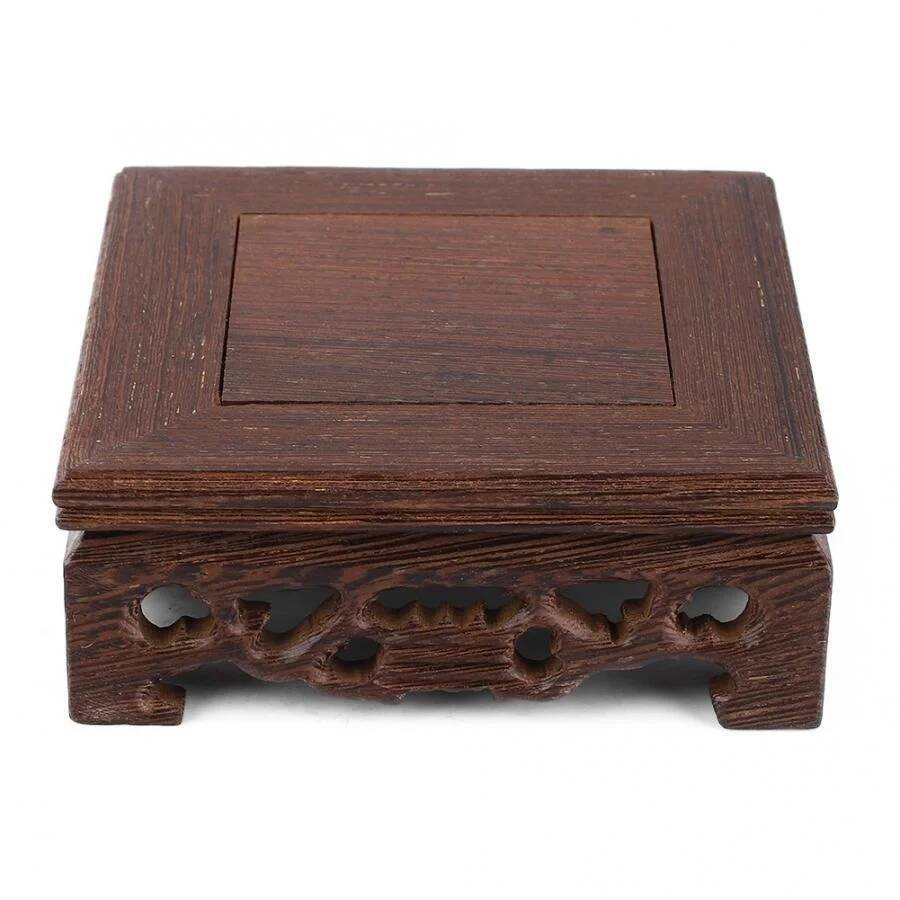 Retro Tea Tray Tea Table Delicate Small Square Teapot Base Vase Decoration Solid Wood Bonsai Pedestal Wooden Base Serving Tray