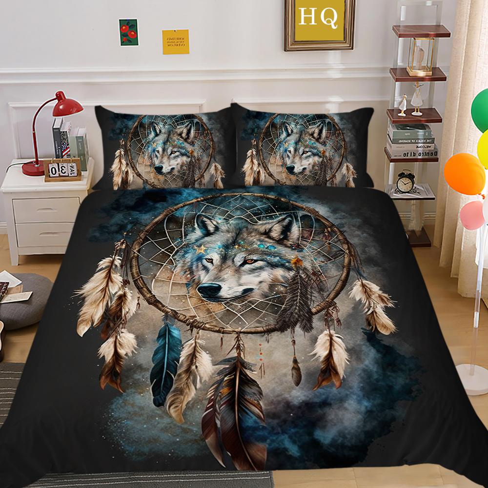 Bettbezüge, Wolf-Druck, King-Size-Mikrofaser-Bettwäsche-Set, Bezug für Mann, weich, hochwertige Heimtextilien