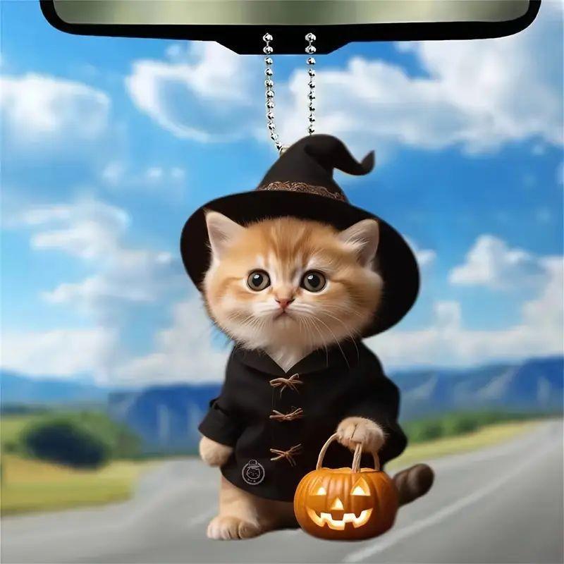 Acrylic Pumpkin Colorful Cat Auto Decoration Playful Cartoon Style For Your Interior Car