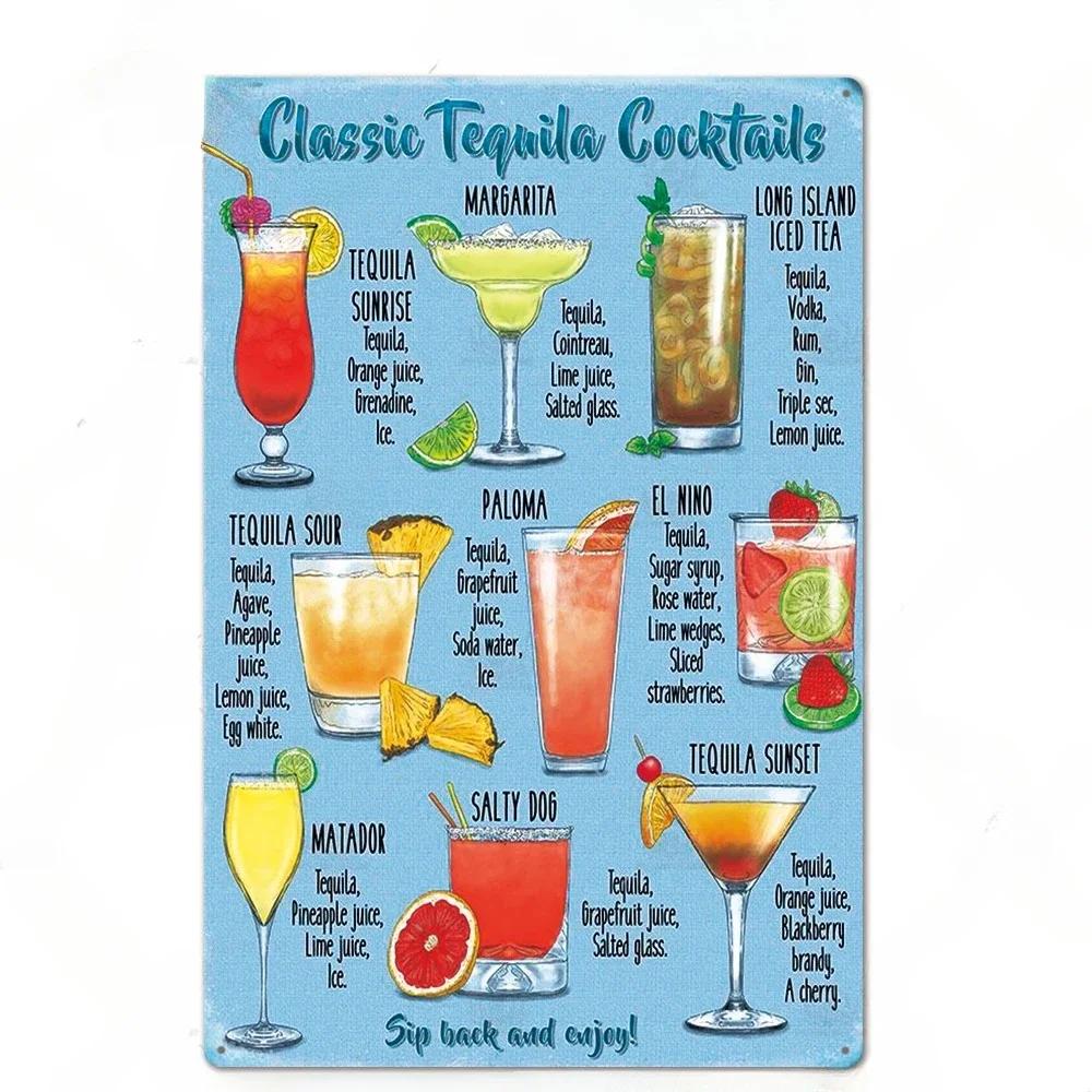 Cocktail Posters Decor Vintage Metal Tin Signs Plaque Metal Sign Wall Decor for Man Cave Bar Pub Club