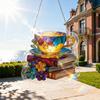 Floral Tea Cup And Book Suncatcher, Stained Glass Effect Window Hanging Ornament, DIY Acrylic Sun Catcher Puzzle Kit for Garden Home